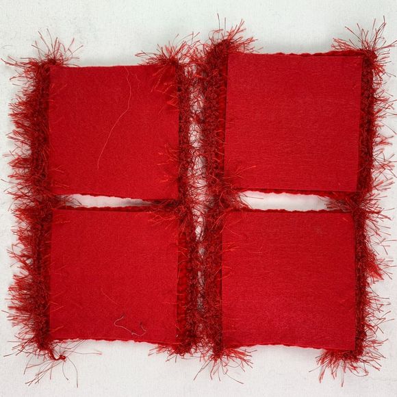 Mug Rugs Handmade Crochet Holiday Red Eyelash Edging Felt Back Set of 4 Coasters - Picture 6 of 8